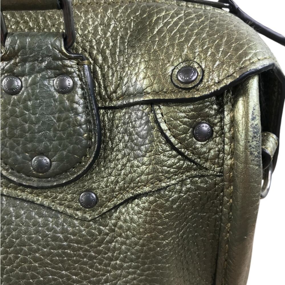 COACH Metallic Pebble Leather Mini Rhyder 33 Satchel Bag Rare Green Office Chic - Picture 7 of 12